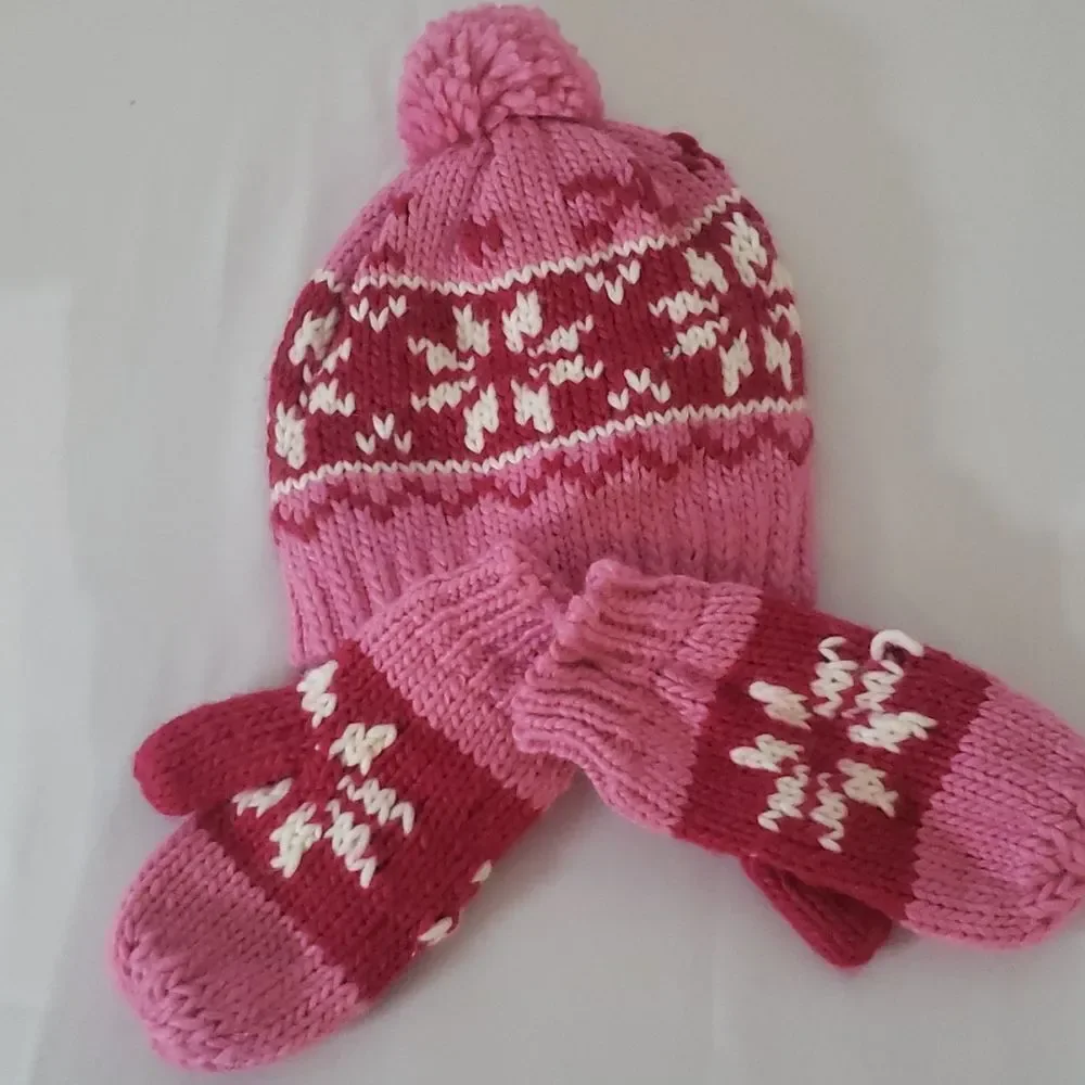 Snowflake Winter Hat and Gloves Bundle